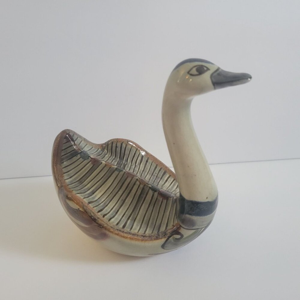 Handcrafted Ceramic Goose Figurine With Detailed Feather design Tonala Mexico